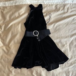 Miss Behave - Black Velvet Romper and Elastic Belt w/ Rhinestone Buckle. Size 8